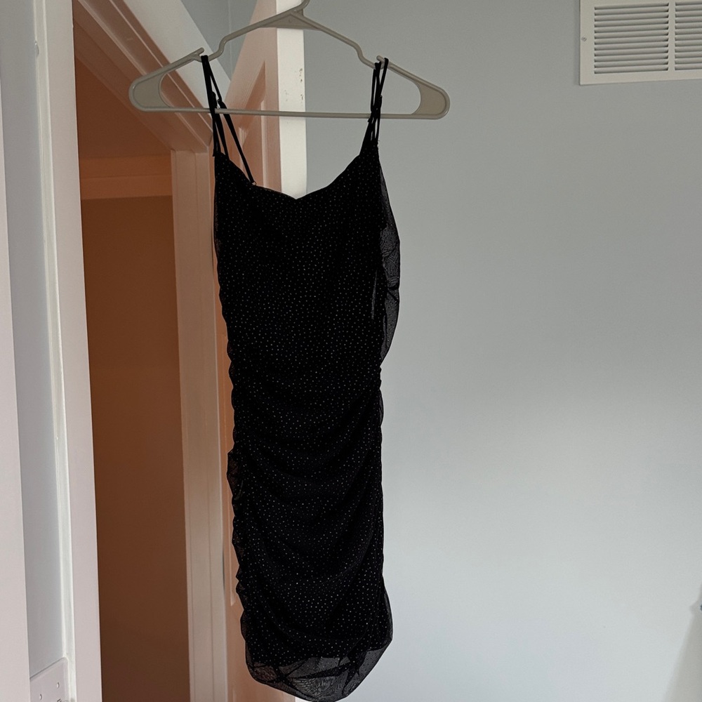 Lucy in the Sky Elegant Black Ruched Mini Dress